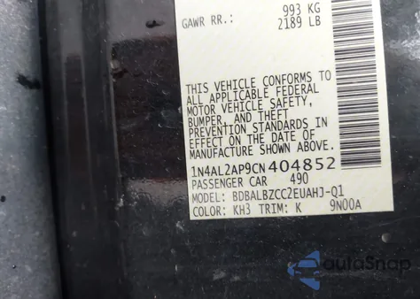 2012 Nissan Altima 2.5 S z USA, uszkodzony, nr VIN 1N4AL2AP9CN404852